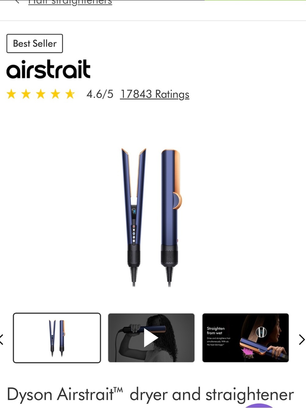 Dyson Airstraight Prussian Blue/Rich Copper With Travel Bag